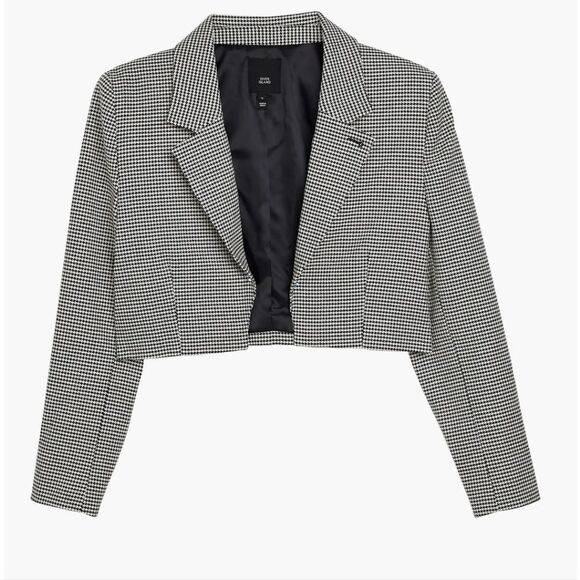 River Island Houndstooth Check Cropped Ioen Front Blazer Size 8 - Picture 2 of 7